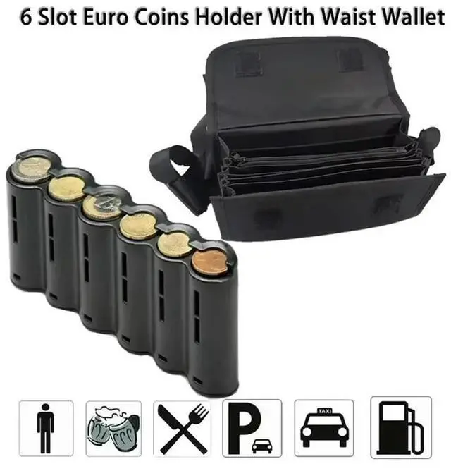 Alt view image 4 of 4 - 6 Slots Euro Coin Dispenser Driver Waiter's Purse Waist Wallet Zipper Pocket Coin Sorter Cash Receipt Coins Safe