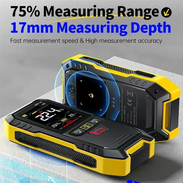Main image of Digital Inductive Wood Moisture Meter Hygrometer 0.1% Pinless Non-Contact Timber Damp Wall Detector Humidity Temp Tester