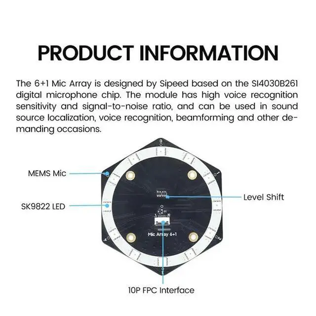 Alt view image 4 of 7 - Sound Card Microphone Array 6+ 1 Mic Elements Beamforming Sound Source Localization USB Driver-Free