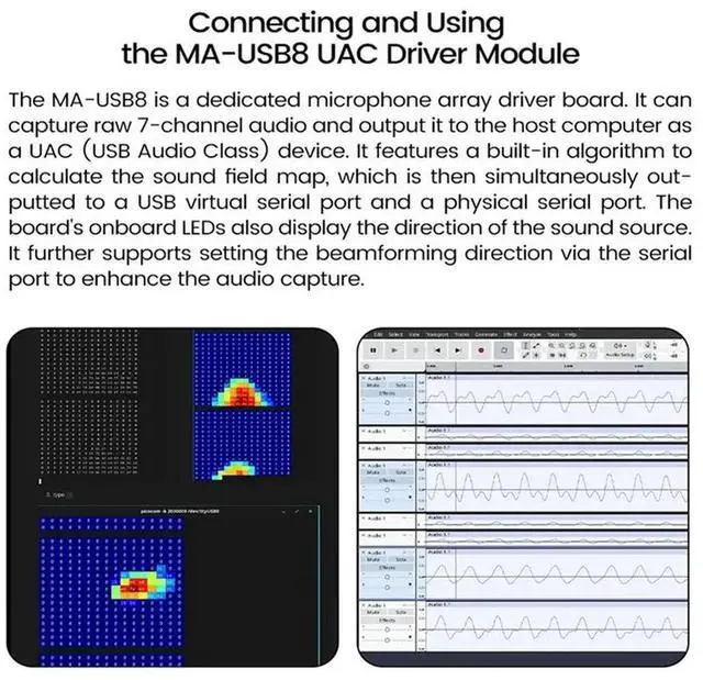 Alt view image 3 of 7 - Sound Card Microphone Array 6+ 1 Mic Elements Beamforming Sound Source Localization USB Driver-Free