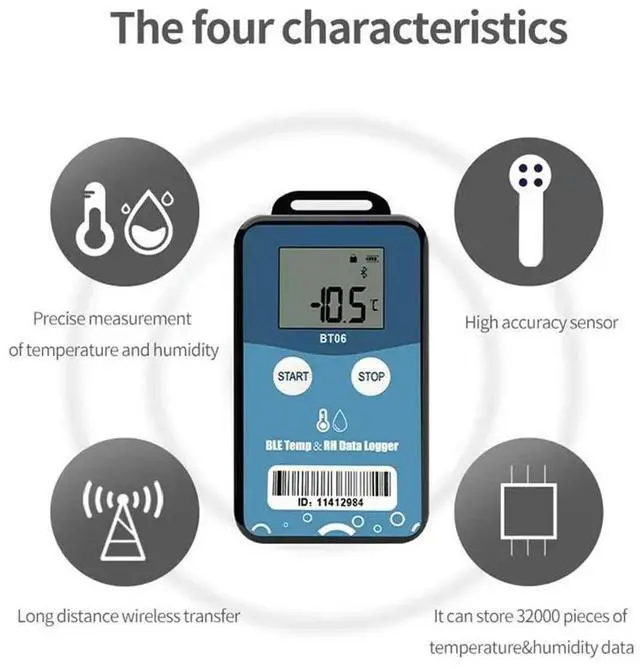 Alt view image 3 of 7 - BT06 Mini Humidity Temperature Data Logger Digital 32000 Point Internal Sensor Long Distance Bluetooth Recorder
