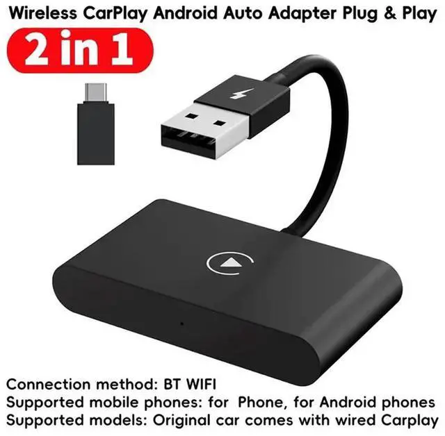 Alt view image 2 of 7 - Carplay AI Box 2 In 1 Wireless Adapter Auto Connect For Wired Carplay Vehicles Android Auto Wireless Carplay Adapter Car