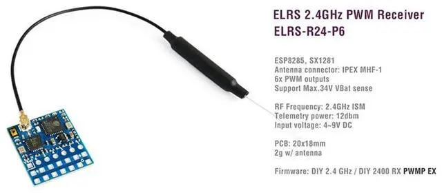 Alt view image 3 of 3 - For MATEK ELRS-R24-P6 ELRS 2.4Ghz Receiver With Antenna Connector Support 2-8S Vbat Voltage Sense For RC FPV Drone