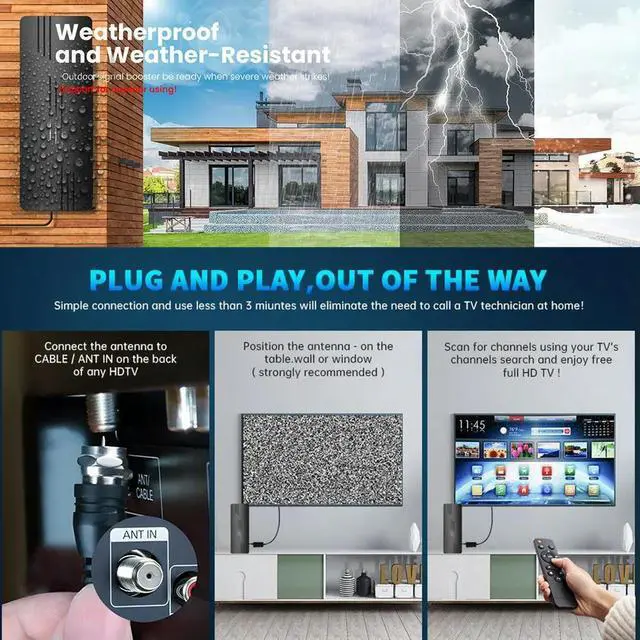 Alt view image 2 of 3 - TV Antenna With Amplifier Signal Booster,Supports 4K 1080P ATSC/DVB-T/DTMB, ATSC/DVB-T2/DMB-T, ISDB-T