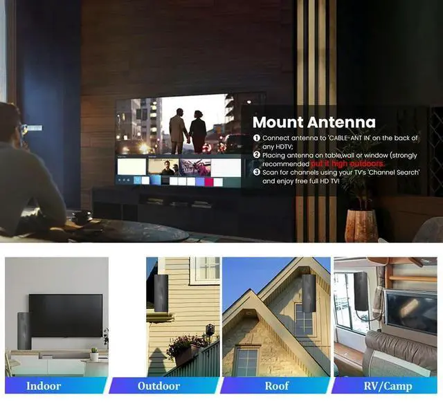 Alt view image 3 of 3 - TV Antenna With Amplifier Signal Booster,Supports 4K 1080P ATSC/DVB-T/DTMB, ATSC/DVB-T2/DMB-T, ISDB-T