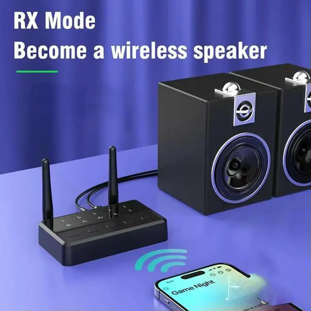 Alt view image 2 of 3 - Audio Transmitter Receiver TV Computer Bluetooth Transmitter 2 In 1 3.5MM AUX RCA Adaptive
