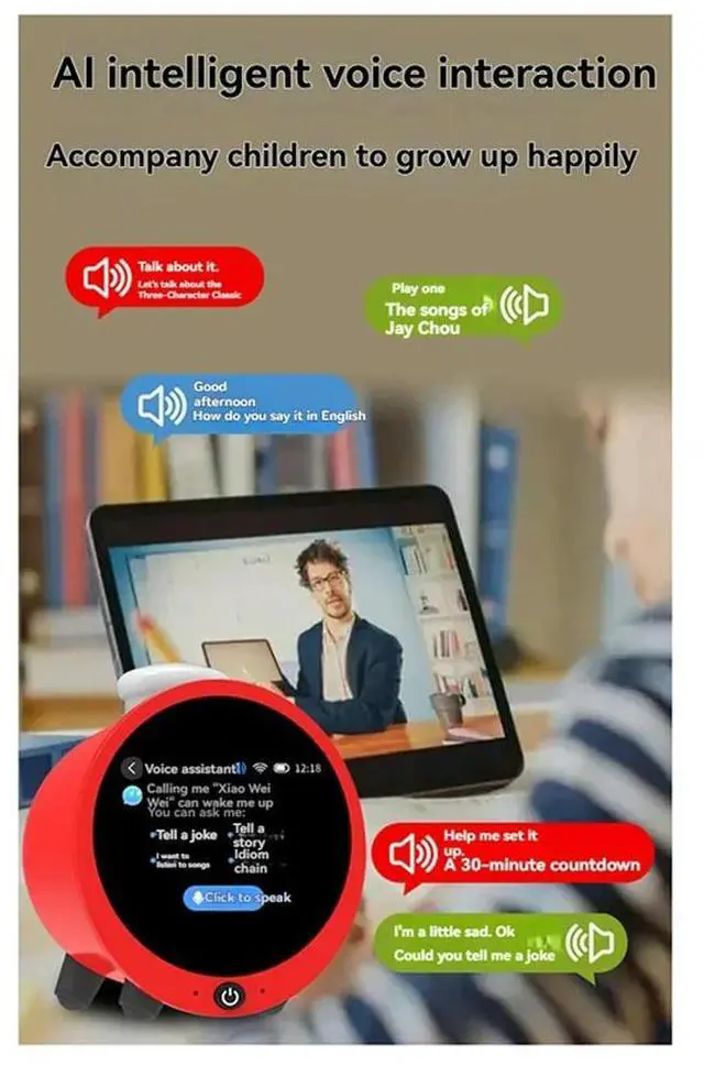 Alt view image 4 of 4 - Interactive AI Sound Alarm Clock Featuring Dialogue Timer And LCD Touch Screen For Home Decor
