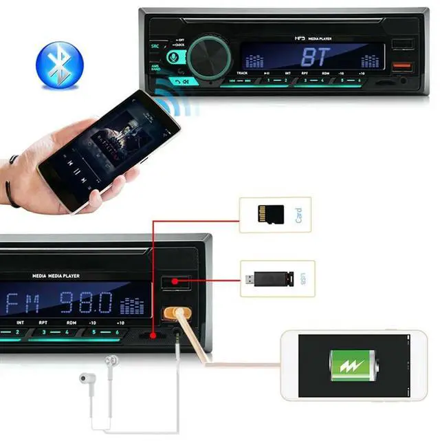 Alt view image 3 of 3 - 1Set 4Channel 45W Car Radio Car Bluetooth MP3 Player Multifunction Plug-In U Disk Car Radio With Multi-Color Function For C