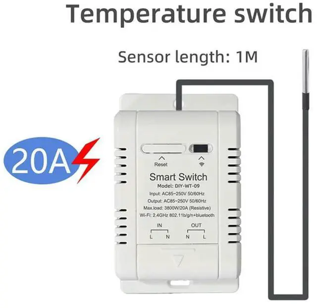Alt view image 2 of 7 - 3X Temperature Switch With 1M Sensor Ewelink 20A Thermostat Temperature Switch Supports Voice Control