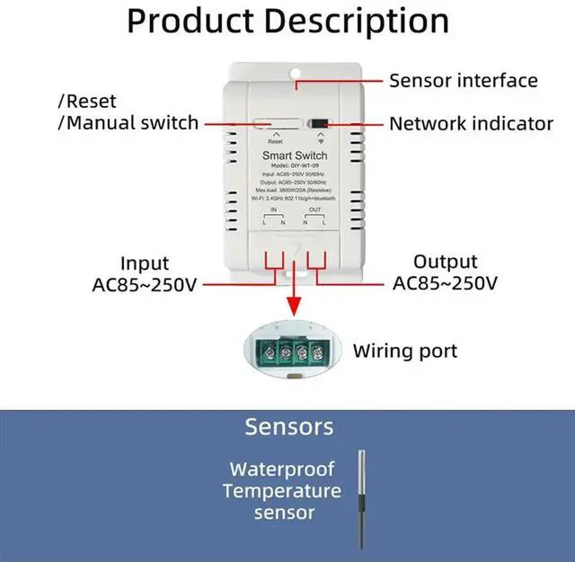 Alt view image 4 of 7 - 3X Temperature Switch With 1M Sensor Ewelink 20A Thermostat Temperature Switch Supports Voice Control