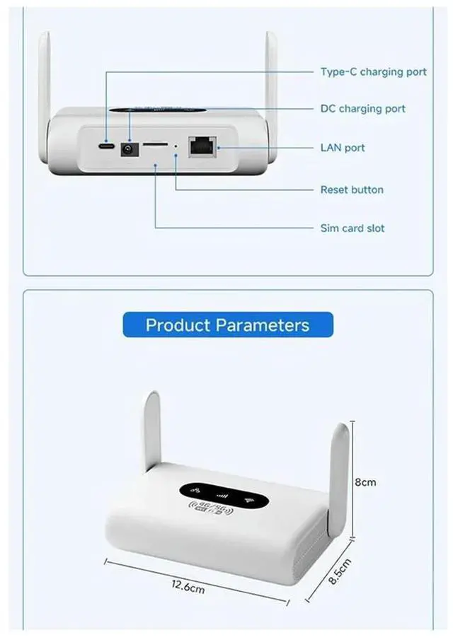 Alt view image 2 of 3 - 6 Router 4G LTE 300Mbps Modem Portable 4G Internet Access Device Compatible With Non-Contract 5G SIM Card-US-Plug