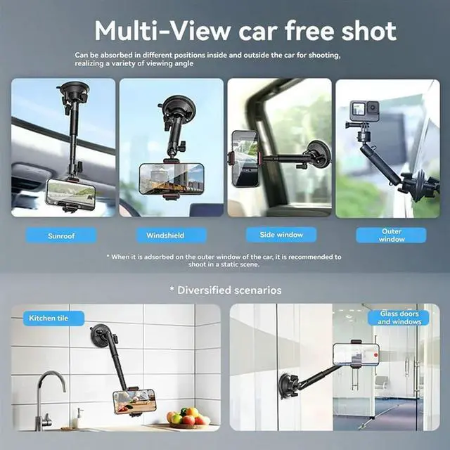 Main image of Go-Quick II Action Camera phone Suction Cup Mount 1/4'' Screw 360° Ballhead For Gopro Phone Car Holder