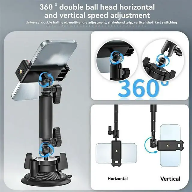 Alt view image 3 of 7 - Go-Quick II Action Camera phone Suction Cup Mount 1/4'' Screw 360° Ballhead For Gopro Phone Car Holder