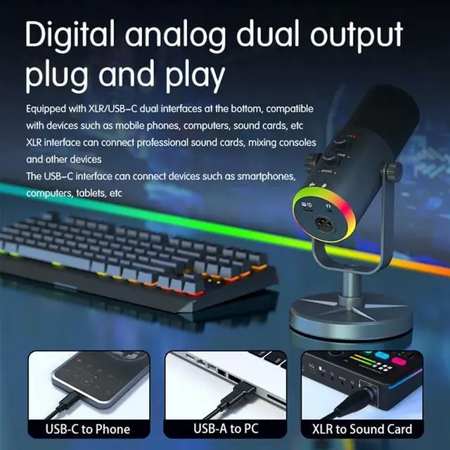 Alt view image 4 of 7 - Condenser MIC USB Dynamic RGB Gaming Microphone For Computer For Podcast Live Streaming Gaming White