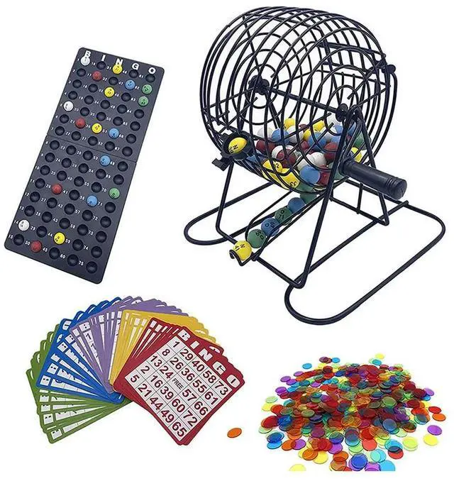 Main image of Deluxe Bingo Game Set with 6 Inch Bingo Cage, Bingo Master Board,75 Colored Balls , 50 Bingo Cards, and 300 Bingo Chips