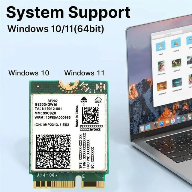 Alt view image 3 of 3 - BE202 7 Card +2X10db Antenna 2.4/5/6G Tri-Band 5374M Gigabit Wireless Network Card Bluetooth 5.4