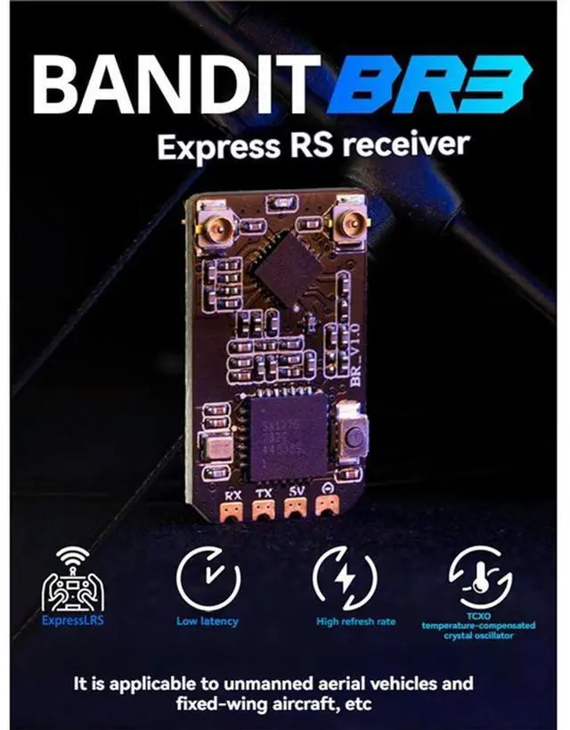 Alt view image 3 of 7 - Bandit BR3 ELRS Receiver 915Mhz Expresslrs RX 500Mw CRSF Built-In TCXO For FPV Freestyle Long Range Racing Drone