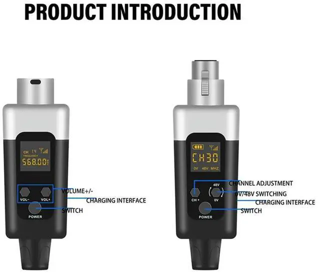 Alt view image 3 of 4 - 2X 0V/48V Wireless XLR Microphone Transmitter And Receiver Microphone Wireless System Rechargeable