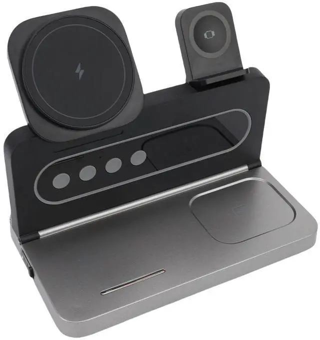 Alt view image 6 of 6 - Universal 4 in 1 Magnetic Wireless Charger Magnetic Adsorption Fast Charging Station Phone Stand with Ambiance Light and Clock