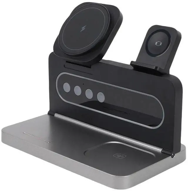 Alt view image 5 of 6 - Universal 4 in 1 Magnetic Wireless Charger Magnetic Adsorption Fast Charging Station Phone Stand with Ambiance Light and Clock