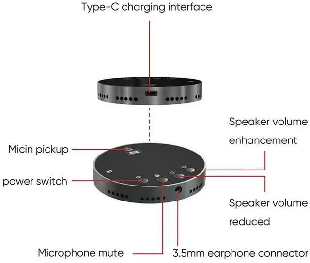 Alt view image 4 of 6 - Desktop Conference Speakerphone BT Microphone 360° Omnidirectional Condenser Plug And Play PC Computer Mic With Speaker