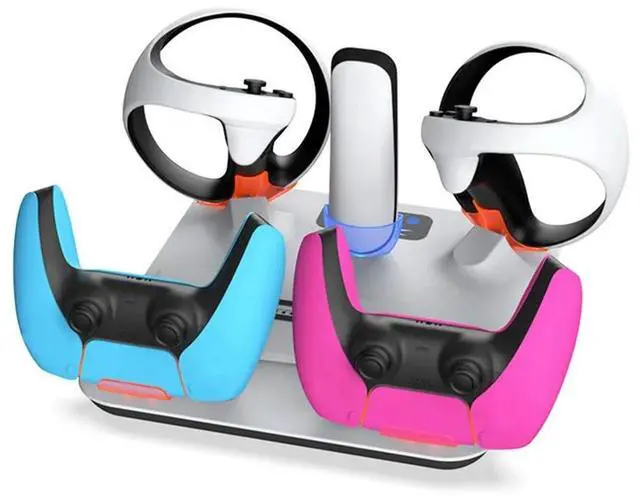 Alt view image 5 of 6 - For PSVR2 Stand With Controller Holders, Headset Hanger, And Type-C Charging Cable For PSVR2/PS5 Accessories