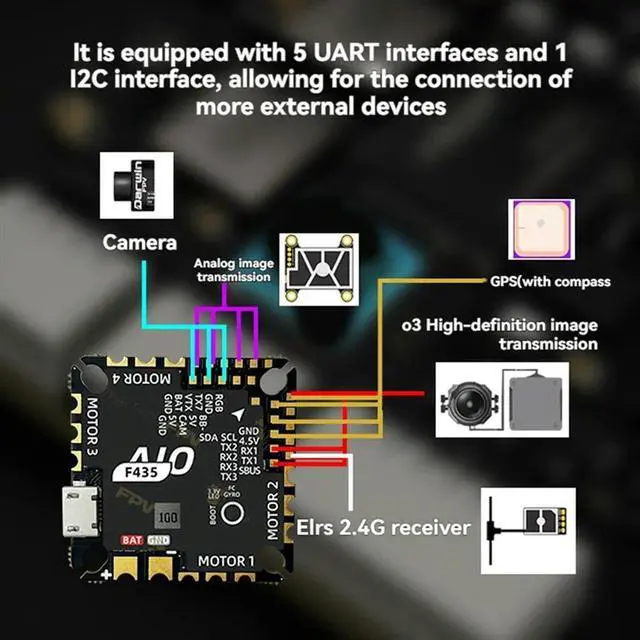 Alt view image 2 of 7 - F435 AIO Flight Controller 45A Blheli S AM32 ESC 2-6S For FPV Drone Quadcopter RC Racing & Freestyle