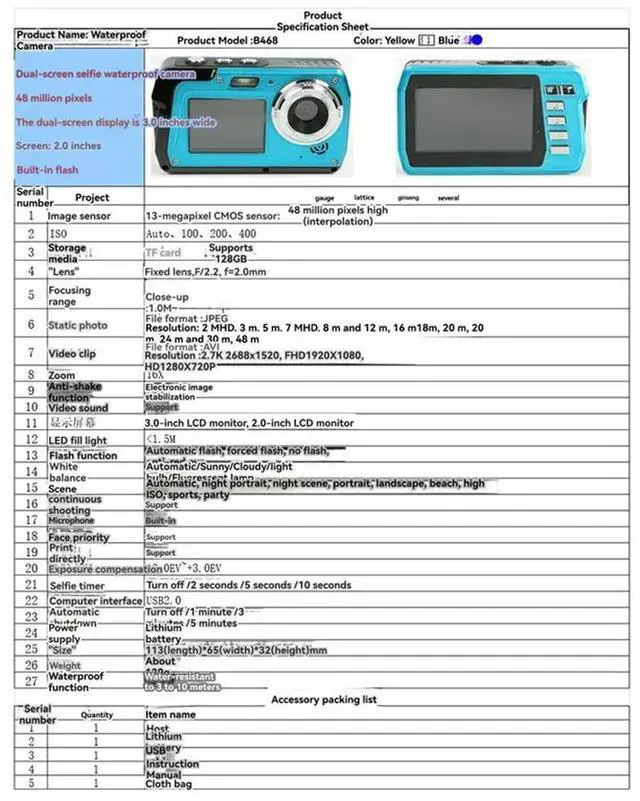 Alt view image 3 of 7 - Underwater Video Camera 48MP HD Dual Screen 16X Zoom Sports Waterproof Digital Camcorder Point Shoots