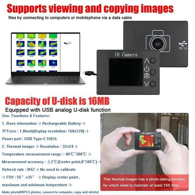 Alt view image 4 of 7 - Infrared Thermal Imager TFT Screen Infrared Thermal Imager 32X24 Pixels Points Infrared Temperature Sensor Camera