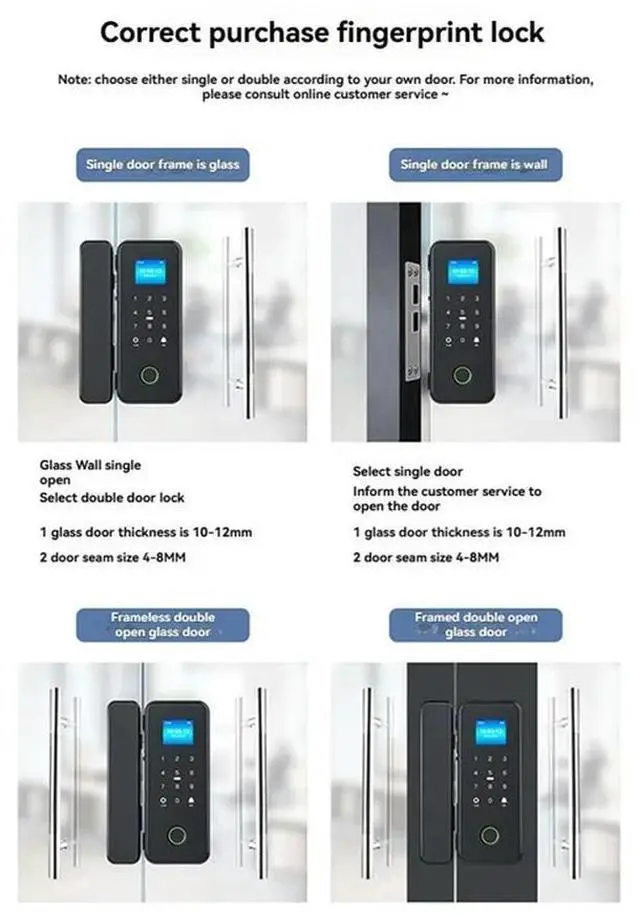 Alt view image 4 of 4 - Tuya -Lock For Glass Door Wooden Door Bluetooth Tuya Biometric Fingerprint Lock Electronic Door Digital Lock