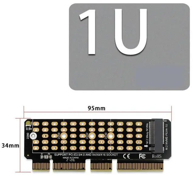 Alt view image 5 of 6 - M.2 NVME To PCI-E 4.0 Adapter Card M.2 M-KEY Slot Supports 1U Server