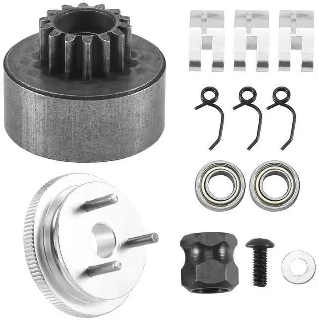 Alt view image 6 of 7 - RC Clutch Bell 14T Gear Bearing Clutch Shoes Springs Cone&Engine Nut Flywheel Assembly for 1/8 RC Model Nitro Car HPI HSP
