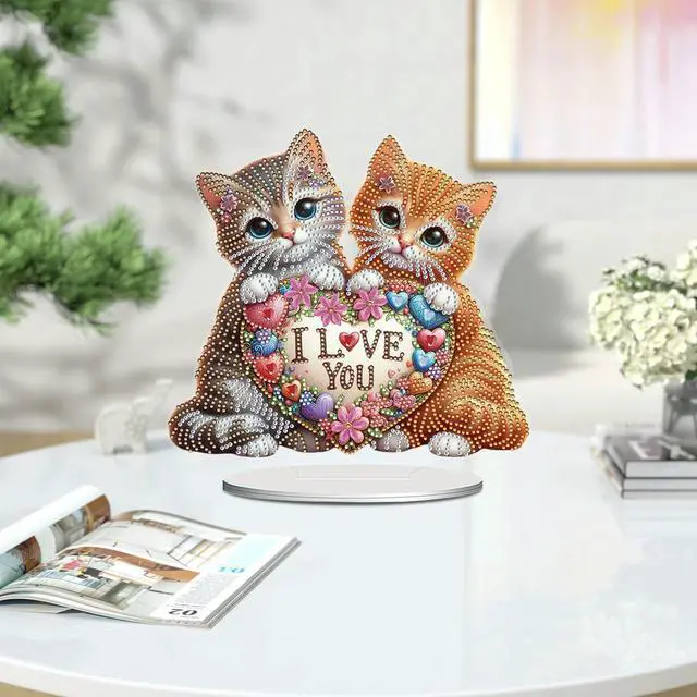 Alt view image 4 of 6 - Acrylic 2D Flat Print DIY Love Cats Diamond Painting Art Tabletop Decorations