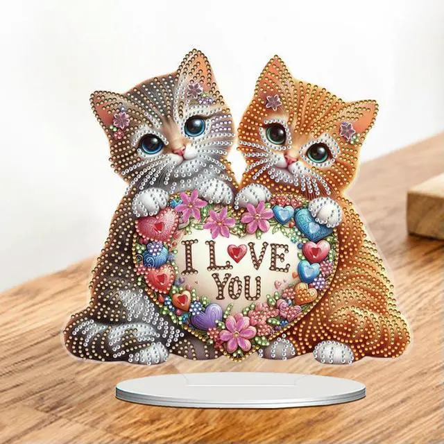 Alt view image 5 of 6 - Acrylic 2D Flat Print DIY Love Cats Diamond Painting Art Tabletop Decorations