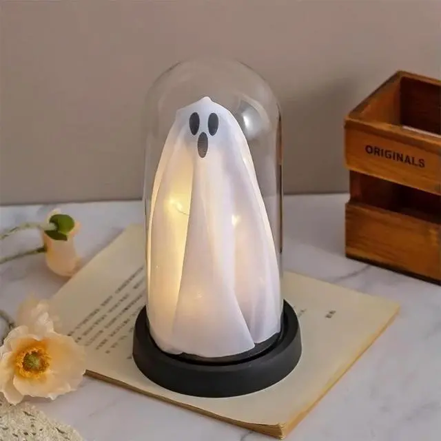 Alt view image 2 of 6 - Halloween Decor Light Up Ghost in Plastic Cloche Cute Ghost with Light Halloween Ghost Night Light for Home Tabletop Party Decor
