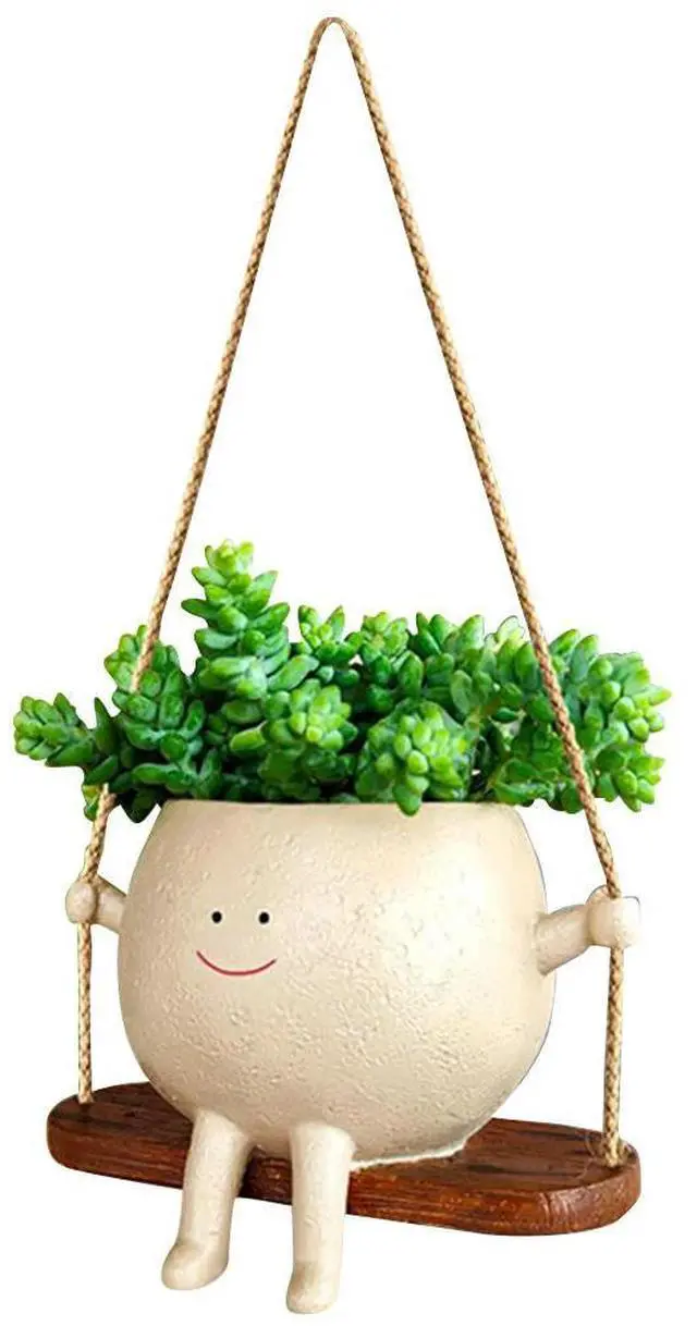 Alt view image 3 of 6 - Swing Flower Container Resin Cartoon Flowerpot Creative Wall Hanging Head Planter Multifunctional Home Garden Patio Accessories