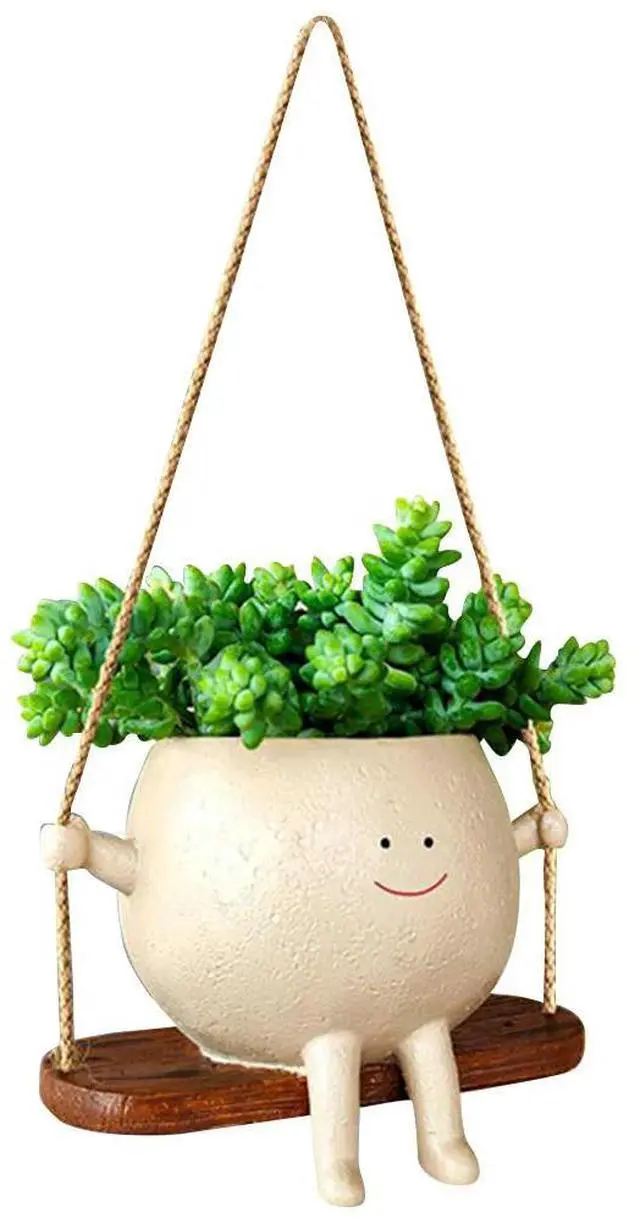 Alt view image 2 of 6 - Swing Flower Container Resin Cartoon Flowerpot Creative Wall Hanging Head Planter Multifunctional Home Garden Patio Accessories