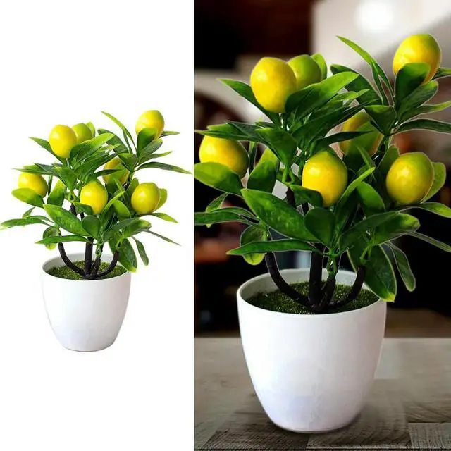 Alt view image 6 of 6 - 1pc Artificial Lemon Tree Artificial Potted Flowers Fake False Plant Outdoor Yard Garden Home In Pot Decoration 18*24cm