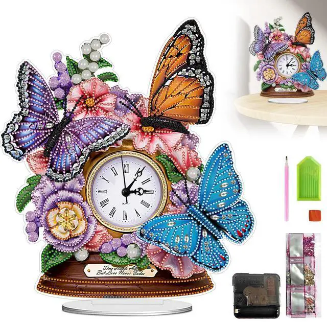 Alt view image 2 of 6 - Acrylic Special Shaped Animal 5D Diamond Painting Clock Art Craft Food Diamond Glitter Art Clock Kit Living Room Decoration