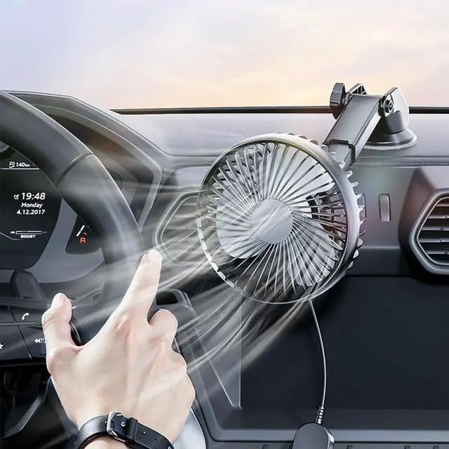 Alt view image 6 of 6 - 12V/24V Car Cooling Fan USB Suction Cup Auto Cooler 360 Degree Adjustable Car Dashboard Fan 3 Speeds Auto Single Head Fan