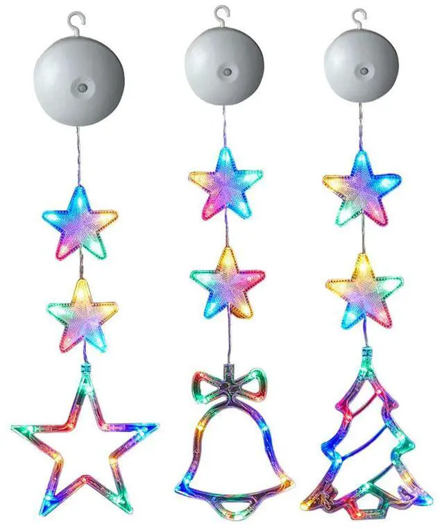 Alt view image 4 of 6 - 3 Pack Christmas Window Hanging Light Multicolor LED Sucker Lamp Operated with Suction Cup for Xmas Tree Fireplace Decor