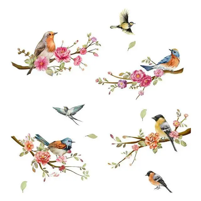 Alt view image 6 of 6 - 30*60cm Branch Bird Flower Wall Sticker Window Sticker Living Room Bedroom Restaurant Decorative Self-adhesive Wall Sticker