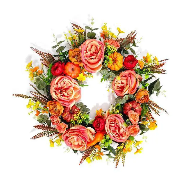 Alt view image 5 of 6 - Autumn Round Wreath Decorative Artificial Fall Wreath Festival Theme for Harvest Festival Decor