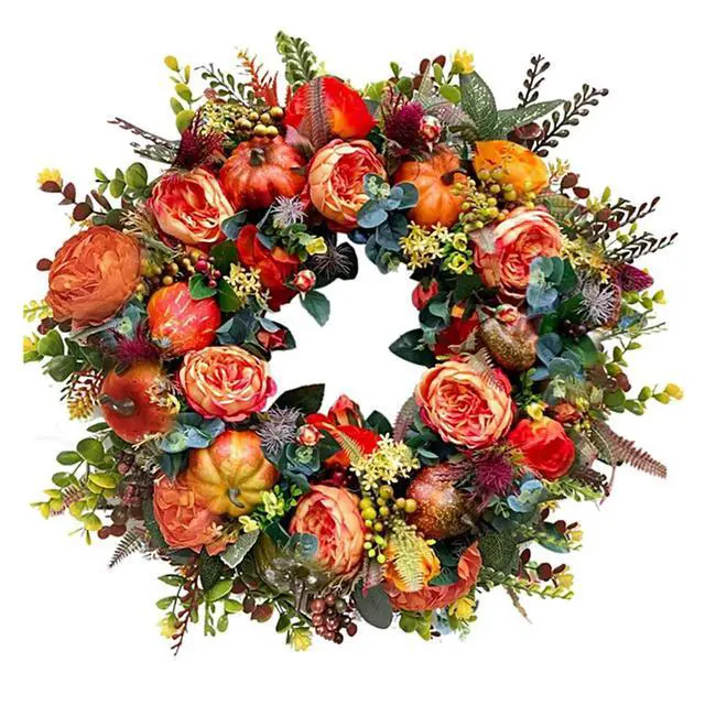 Alt view image 4 of 6 - Autumn Round Wreath Decorative Artificial Fall Wreath Festival Theme for Harvest Festival Decor