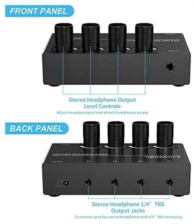 Alt view image 6 of 7 - 4 Channel Headphone Amplifier Stereo Audio Amp, Headphone Splitter with 4 3.5MM Headphone Output and 3.5MM Audio Input