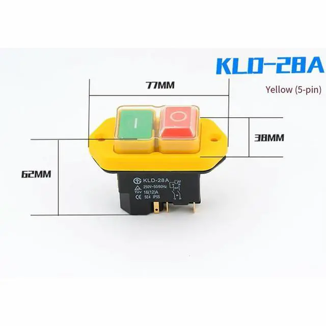 Alt view image 6 of 6 - Push Button Switch KLD-28A 250V 16A Electromagnetic Switch 5Pin Power Tool Self-locking Switch For AC220V Motor-driven Lathes