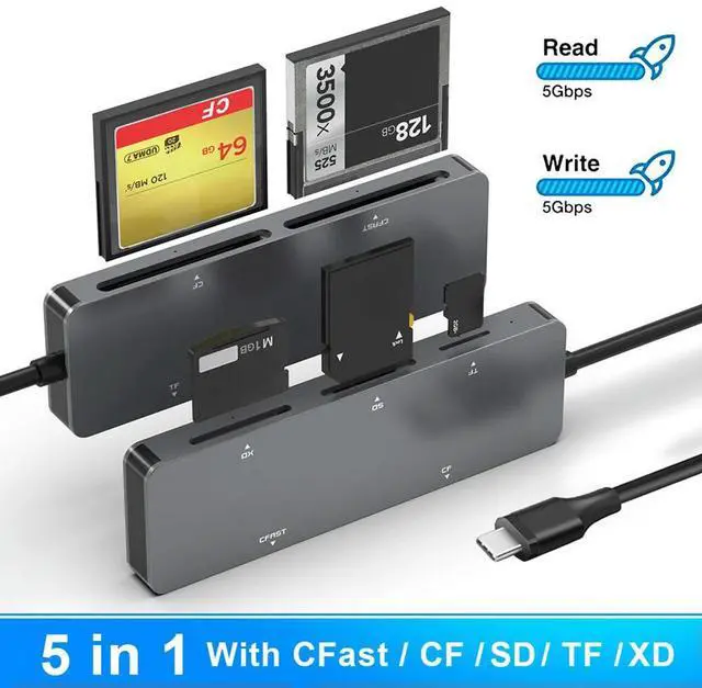 Alt view image 3 of 6 - 5 in 1 USB 3.0 USB / Type-C Card Reader for CFast/CF/XD/Secure Digital/TF for Household Computer Accessories