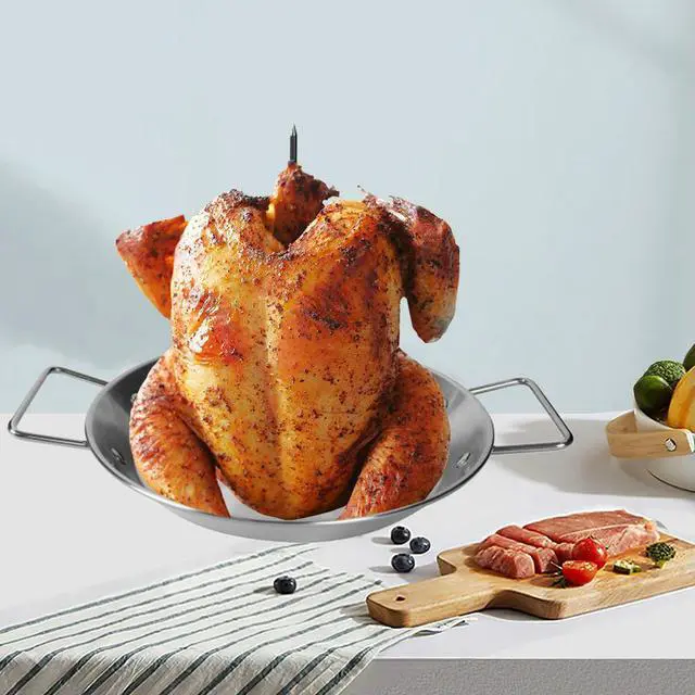 Main image of Roasting Drip Pan with Removable Spikes Stainless Steel Vertical Skewer Grilling Rack for Oven Kebabs BBQ Dishes