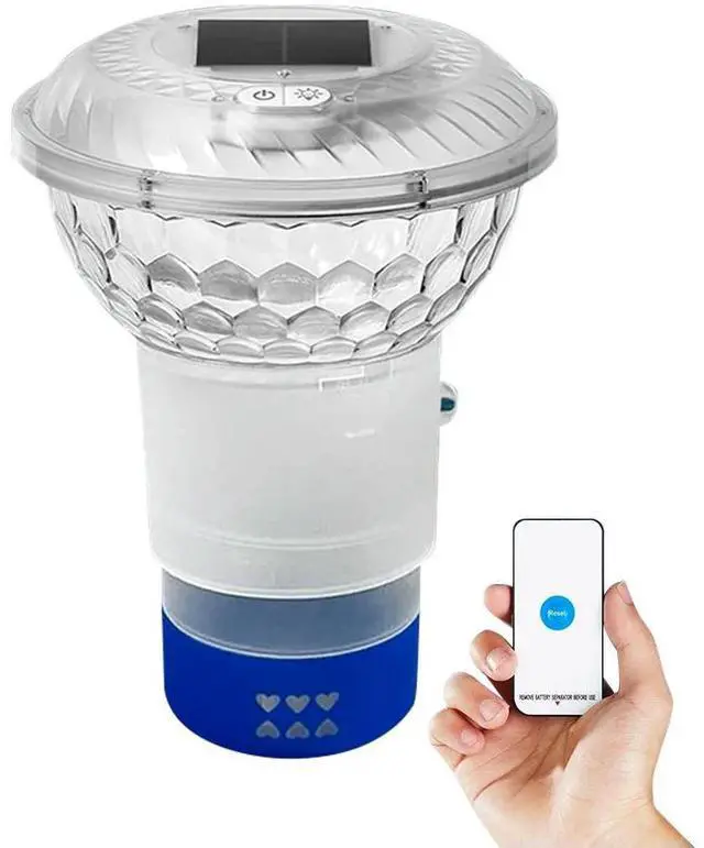 Alt view image 2 of 6 - Solar Pool Chlorine Floater with Colorful Lights Adjustable Pool Chlorine Dispenser Chlorine Tablet Floater for Pool Spa Hot Tub