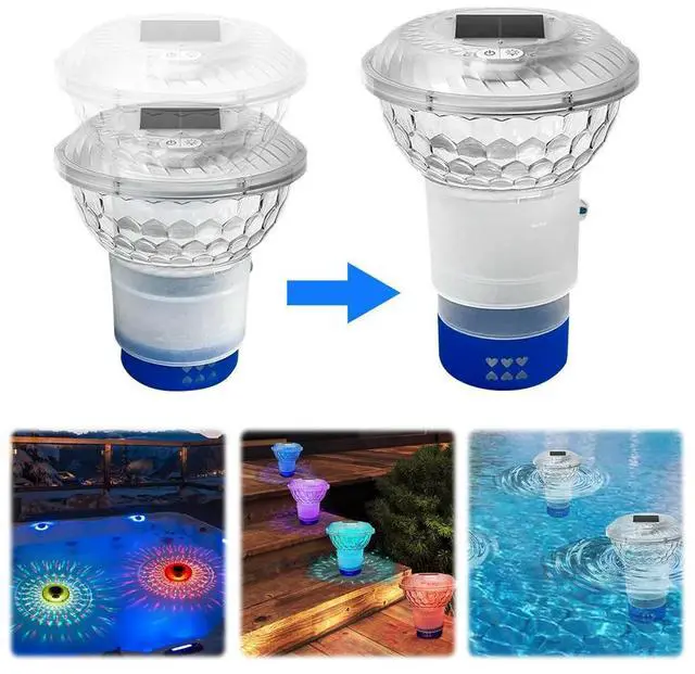 Alt view image 3 of 6 - Solar Pool Chlorine Floater with Colorful Lights Adjustable Pool Chlorine Dispenser Chlorine Tablet Floater for Pool Spa Hot Tub